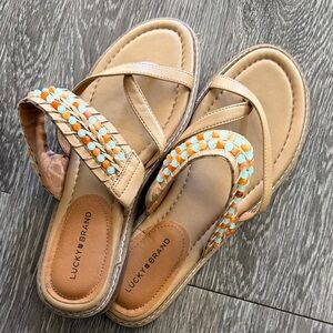 Lucky Brand Tan and Orange Beaded Sandals